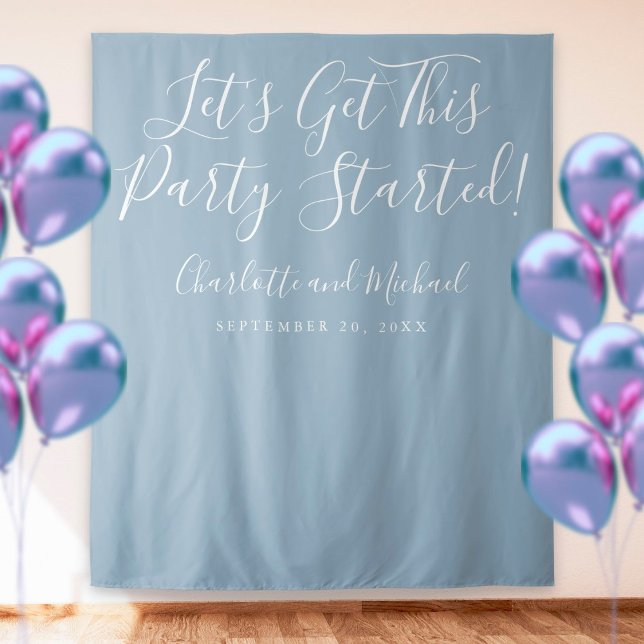 Party Started Script Dusty Blue Photo Backdrop (Creator Uploaded)