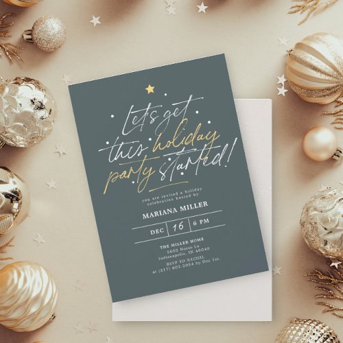 Party Started Script Green Christmas Holiday Party Invitation