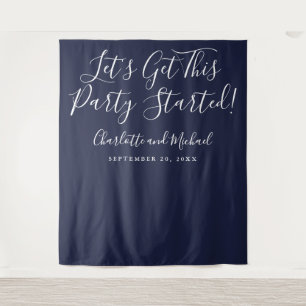 Party Started Script Navy Blue Photo Backdrop