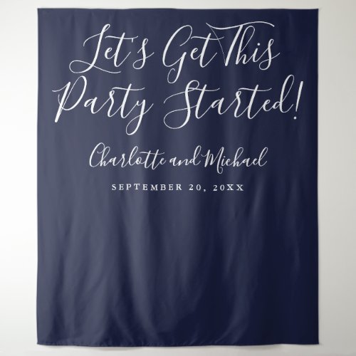 Party Started Script Navy Blue Photo Backdrop