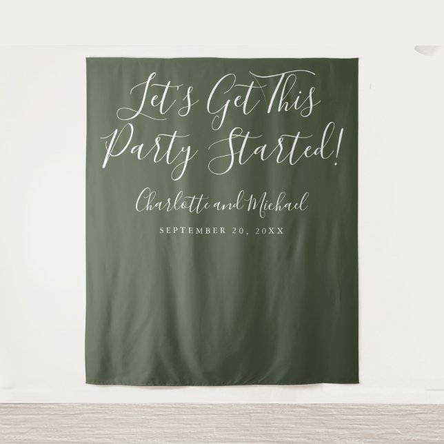 Party Started Script Olive Green Photo Backdrop (Front)