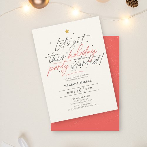 Party Started Script Red Christmas Holiday Party Invitation