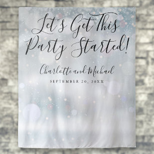 Party Started Script Winter Snowflakes Photo Booth Tapestry