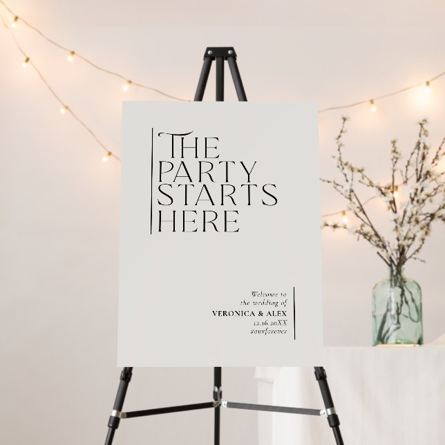 Party Starts Here Cream Wedding Welcome Foam Board (In Situ (Stand))