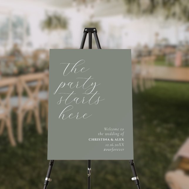 Party Starts Here Green Wedding Rehearsal Welcome Foam Board (Creator Uploaded)