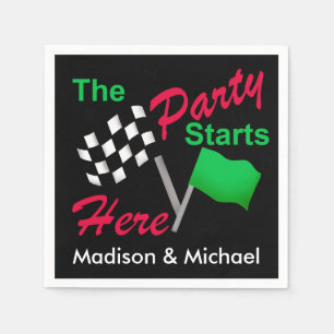 Party Starts Here Race Flag Name Personalized Paper Napkins
