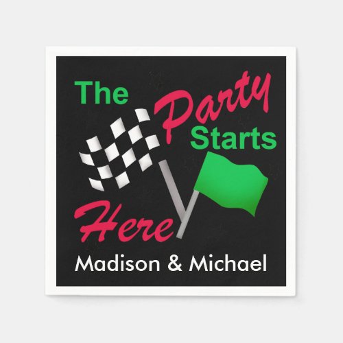 Party Starts Here Race Flag Name Personalized Paper Napkins