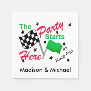 Party Starts Here Race Flag Name Personalized Paper Napkins