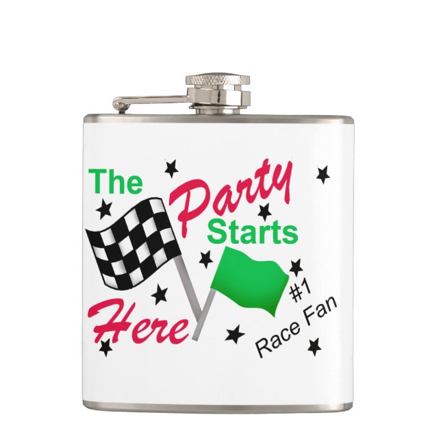 Party Starts Here Race Name Personalized Beverage Flask (Front)