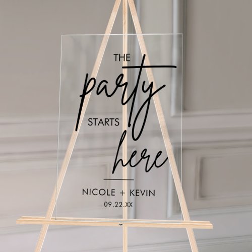 Party Starts Here Wedding Welcome Acrylic Sign