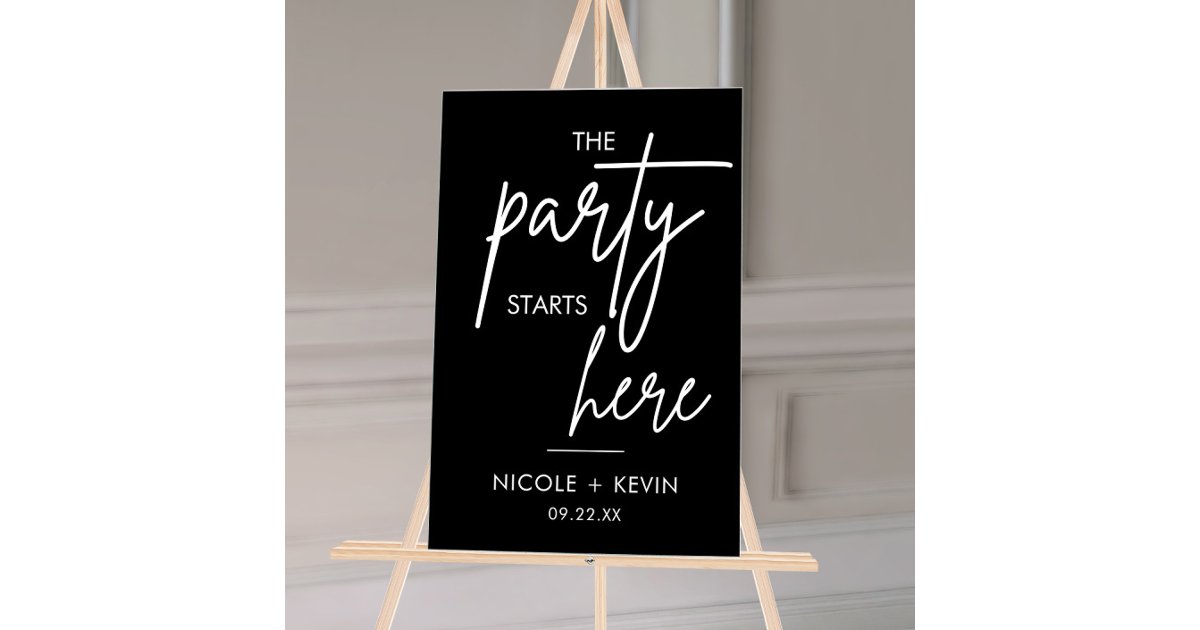 Party Starts Here Wedding Welcome Black Acrylic Sign | Zazzle