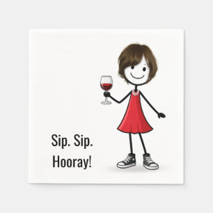 Party Stick Figure Girl with Wine Glass Napkins