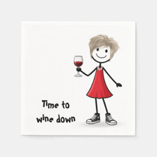 Party Stick Figure Girl with Wine Glass Napkins