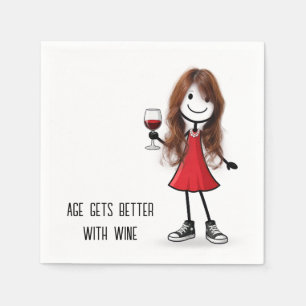 Party Stick Figure Girl with Wine Glass Napkins