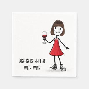 Party Stick Figure Girl with Wine Glass Napkins