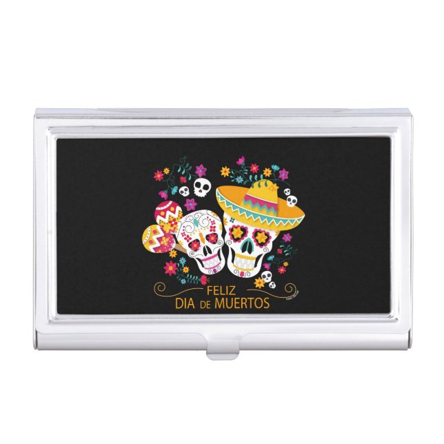 Party Sugar Skulls and Flowers Business Card Case (Front)