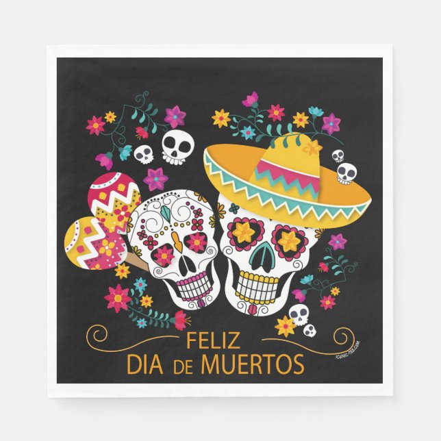 Party Sugar Skulls and Flowers Napkins (Front)