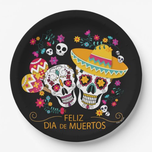 Party Sugar Skulls and Flowers Paper Plates