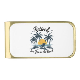 Party Summer Retired See You On The Beach Gold Finish Money Clip