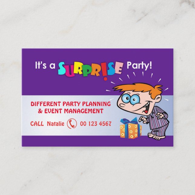 Party, surprise, business card (Front)