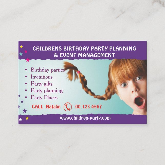 Party, surprise, business card (Front)