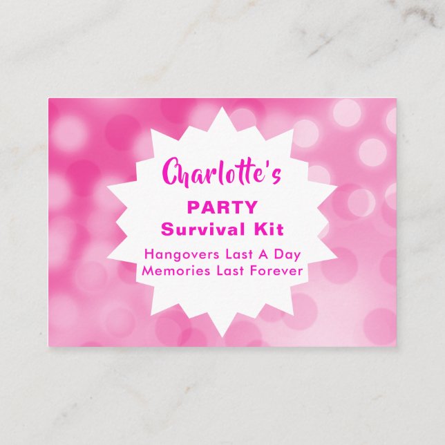 Party Survival Kit DIY Favor Card (Back)