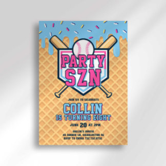 Party Szn Ice Cream Drip Baseball Birthday Invitation