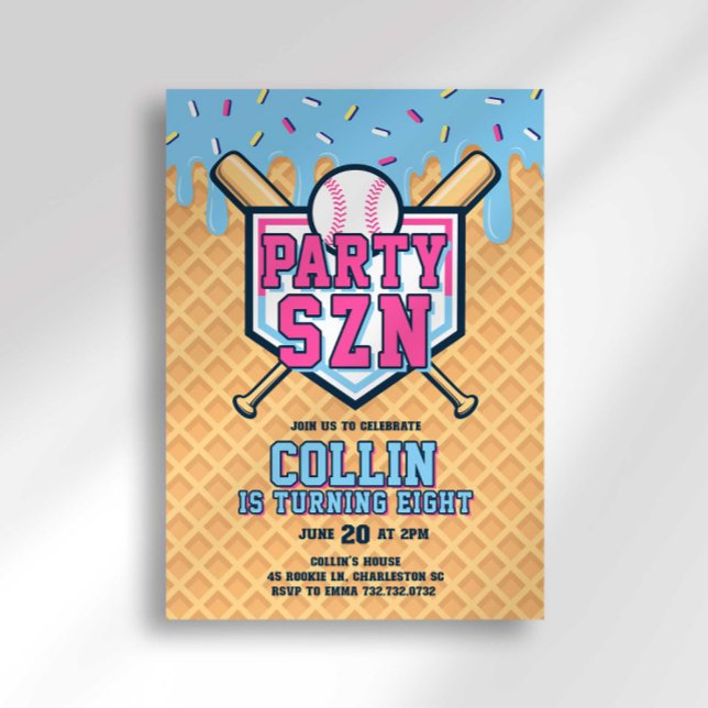 Party Szn Ice Cream Drip Baseball Birthday Invitation (Creator Uploaded)