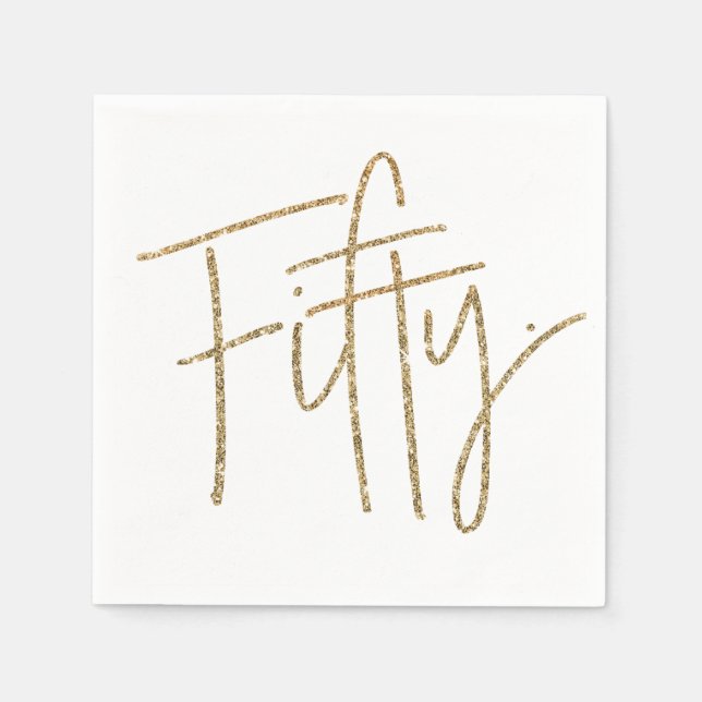 PARTY TABLE fifty script modern 50 gold glitter Napkins (Front)