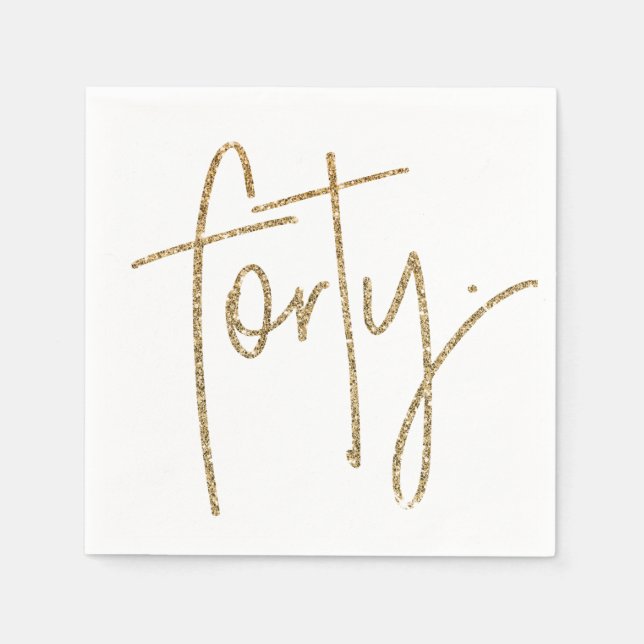 PARTY TABLE forty script modern 40 gold glitter Paper Napkins (Front)