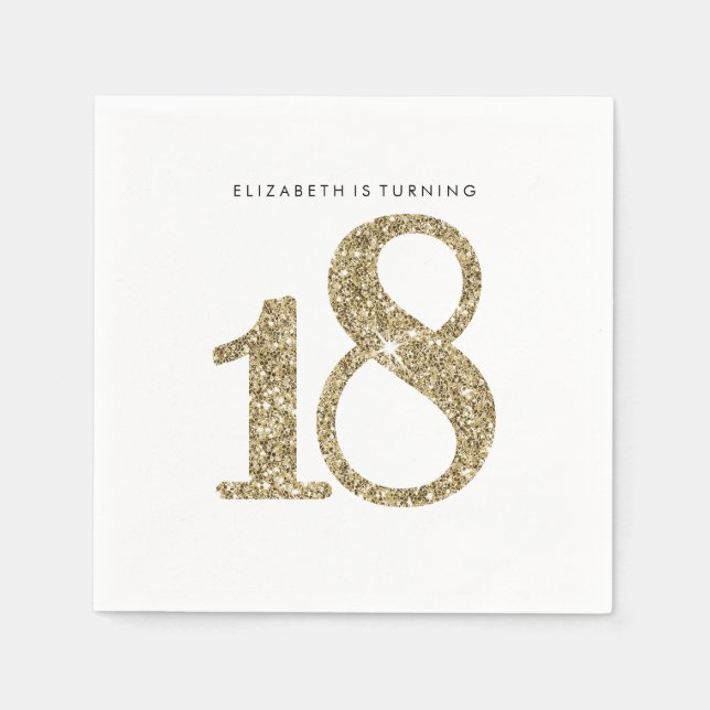 PARTY TABLE LARGE AGE modern 18 gold glitter Paper Napkins (Front)