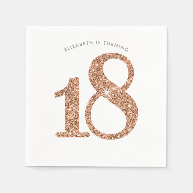 PARTY TABLE LARGE AGE modern 18 rose gold glitter Napkins (Front)