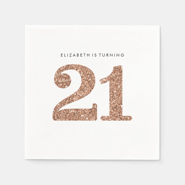 PARTY TABLE LARGE AGE modern 21 rose gold glitter Napkins (Front)