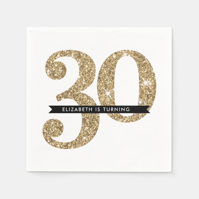 PARTY TABLE LARGE AGE modern 30 gold glitter Napkins (Front)