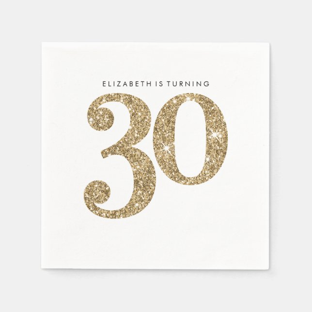 PARTY TABLE LARGE AGE modern 30 gold glitter Paper Napkins (Front)