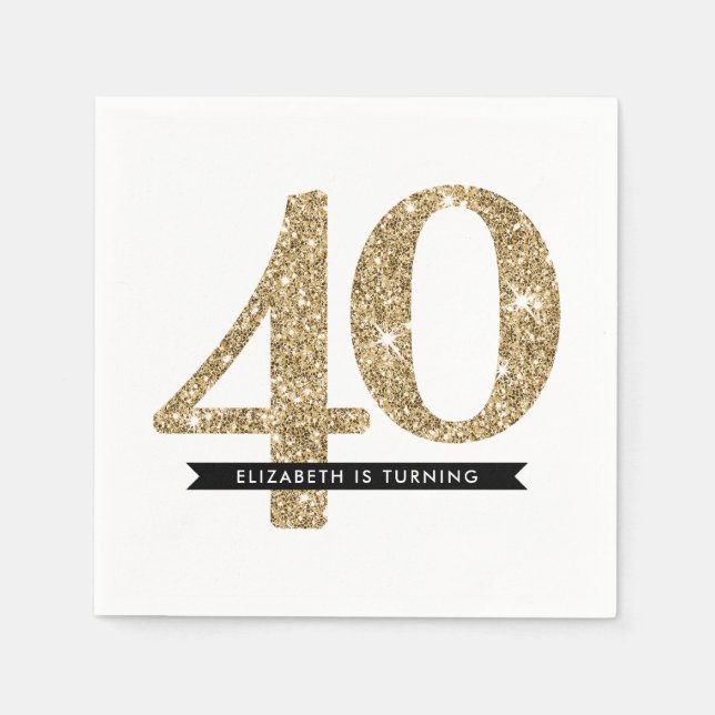 PARTY TABLE LARGE AGE modern 40 gold glitter Paper Napkins (Front)