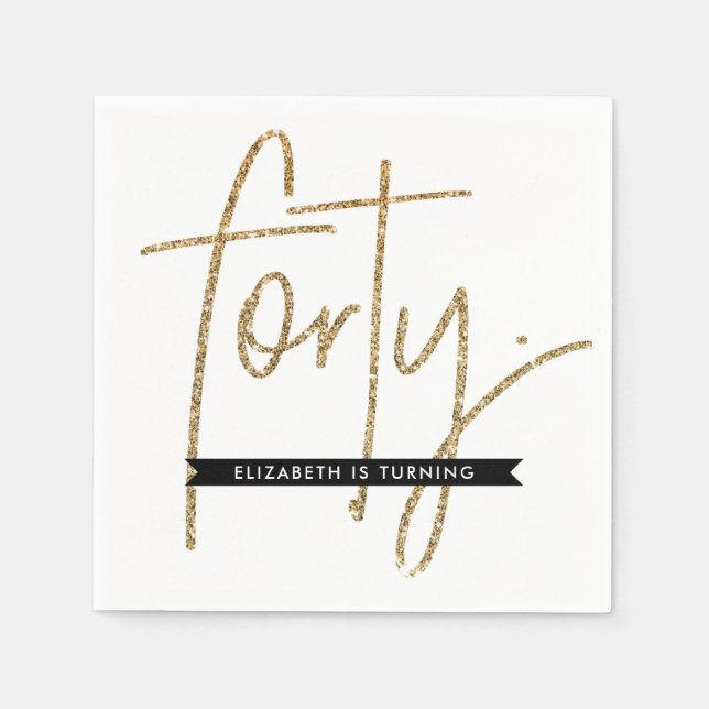 PARTY TABLE LARGE AGE modern 40 gold glitter Paper Napkins (Front)