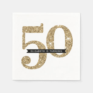 PARTY TABLE LARGE AGE modern 50 glam gold glitter Paper Napkins