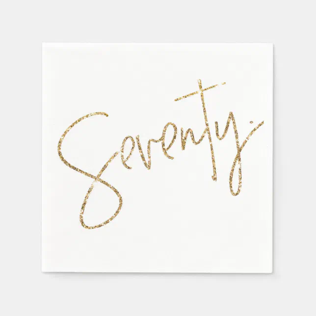 PARTY TABLE seventy script modern 70 gold glitter Napkins | Zazzle