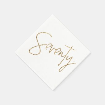 PARTY TABLE seventy script modern 70 gold glitter Napkins | Zazzle