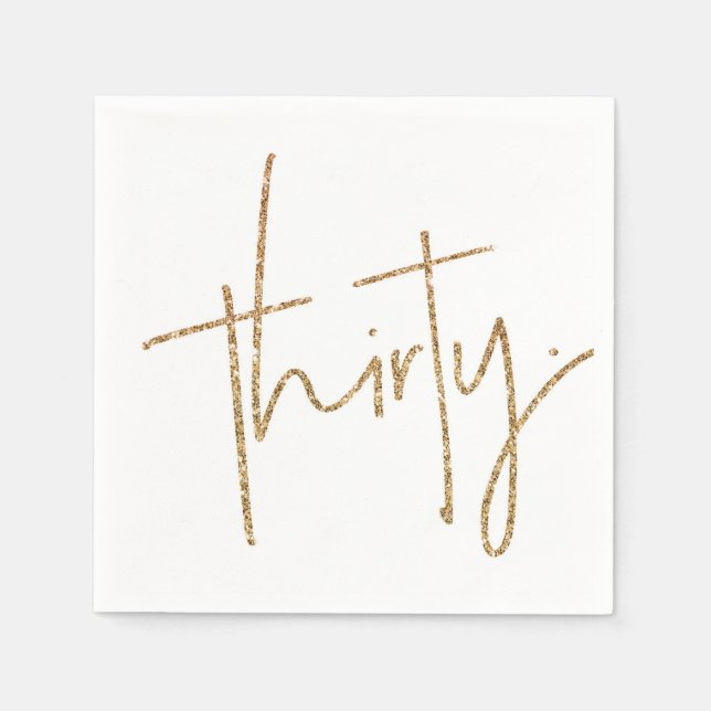 PARTY TABLE thirty script modern 30 gold glitter Paper Napkins (Front)