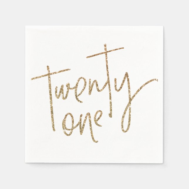 PARTY TABLE twenty-one script modern gold glitter Paper Napkins (Front)