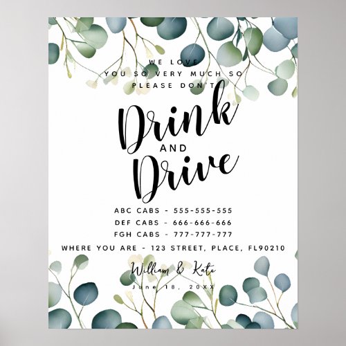 party Taxis dont drink and drive eucalyptus  Poster