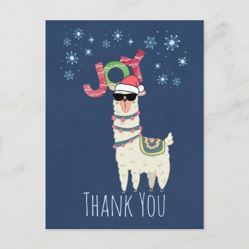 Party Thank You  Christmas Llama with Snowflakes Postcard