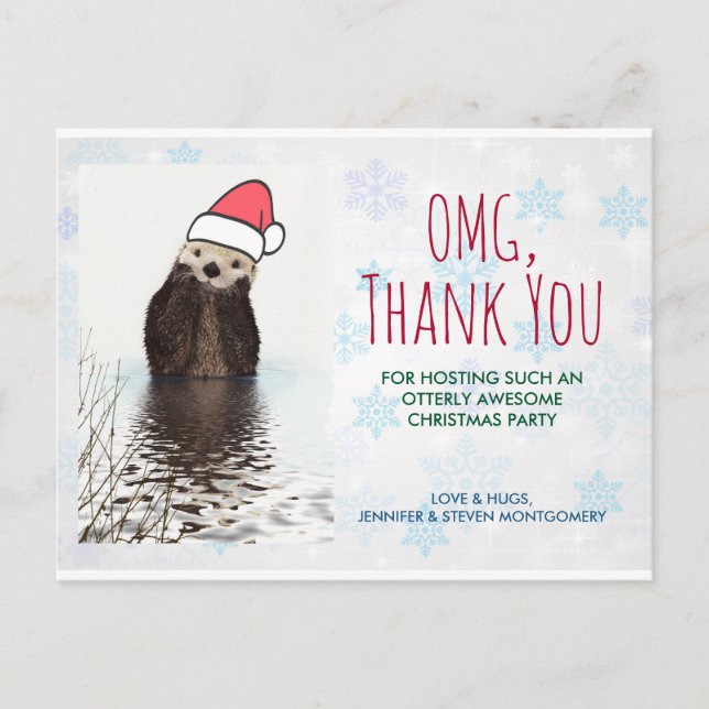 Party Thank You Otter Wearing Santa Hat Christmas Postcard (Front)