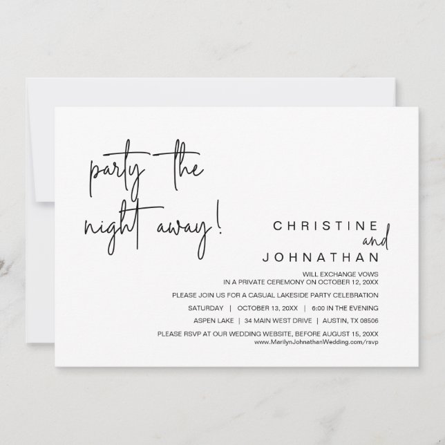Party the night away, Wedding Elopement Dinner Inv Invitation (Front)