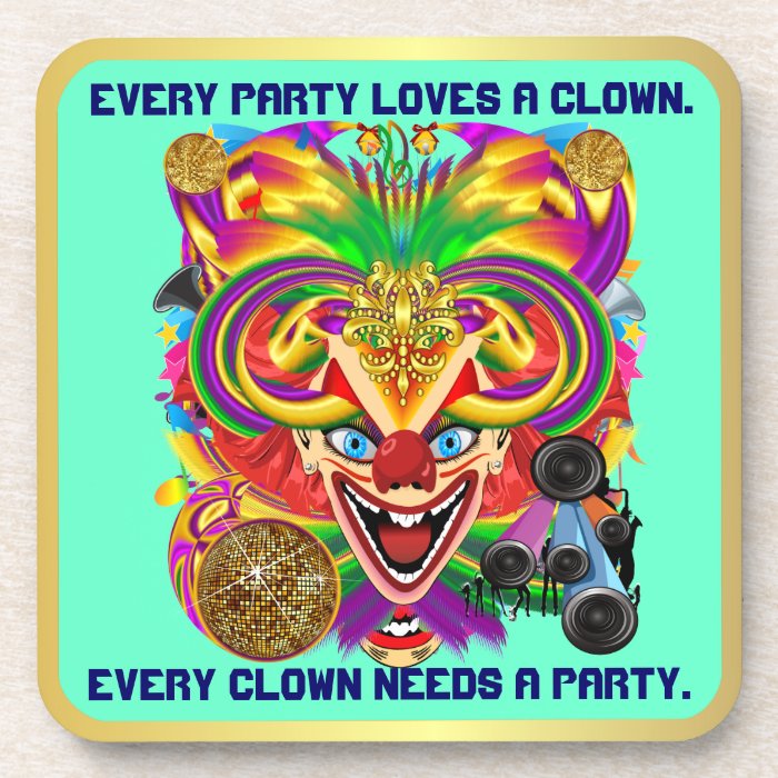 Party Theme 2 Designs Clown Jester  Pick one Beverage Coaster
