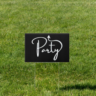Party this way arrow black direction Yard Sign