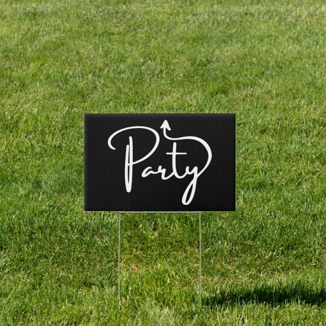 Party this way arrow black direction Yard Sign (Insitu)