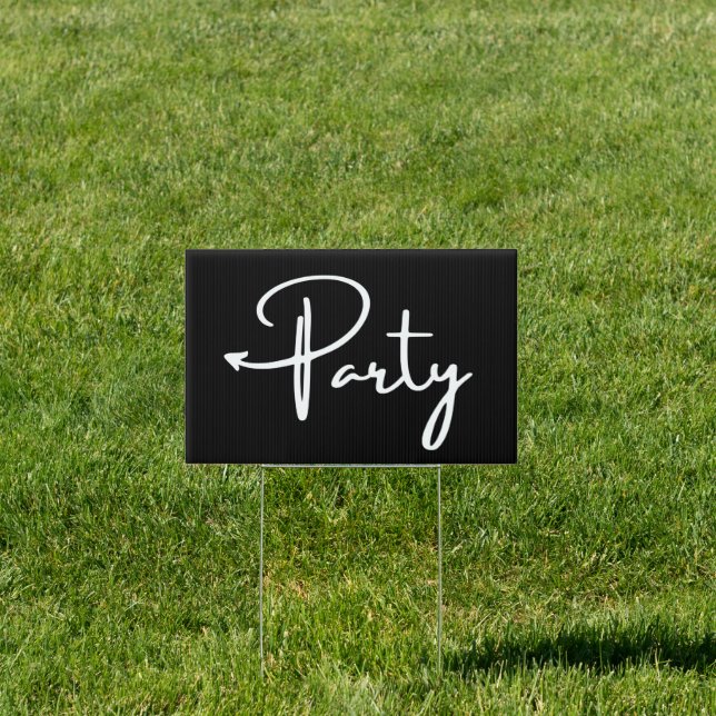 Party this way arrow black left Yard Sign (Insitu)